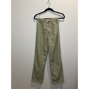 John Galt Women Plaid Trousers Green Yellow S
